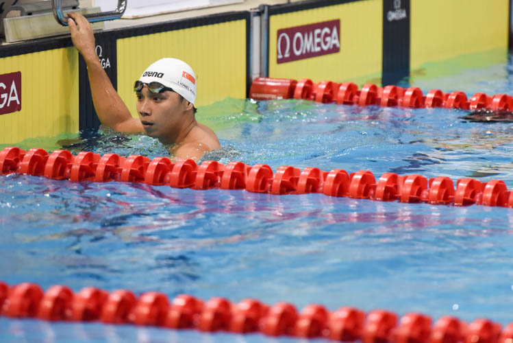 Lionel Khoo placed second in the men's 200m breaststroke with a time of 2:17.89 on the first day of the 13th Singapore National Swimming Championship. (Photo © Stefanus Ian/Red Sports)