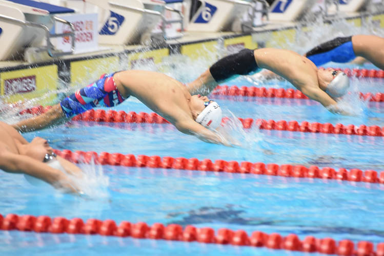Swimmers launching themselves into the Men's 400m Backstroke final on the third day of the 13th Singapore National Swimming Championships. (Photo © Stefanus Ian/Red Sports)