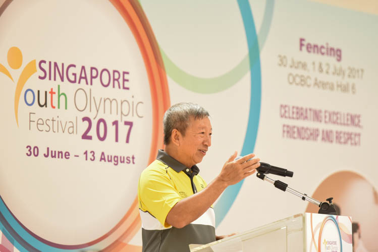 Ng Ser Miang giving a speech during the opening ceremony of the Singapore Youth Olympics Festival 2017. (Photo © Stefanus Ian/Red Sports)