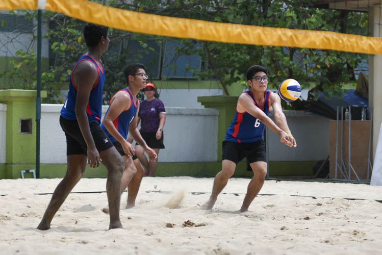 One of Bishan East B's players attempting to cushion the volleyball during their match against Anderson. Anderson won the match 15-9, 13-15, 15-11. (Photo 1 © Stefanus Ian/Red Sports)