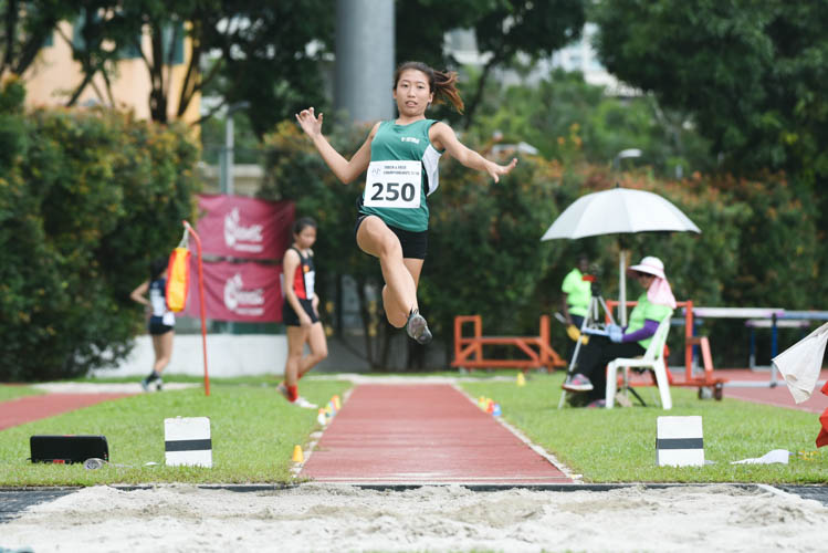 Bee Jia Sui of Republic Polytechnic competing in the Women's long jump event during the 2018 IVP Track and Field competition.