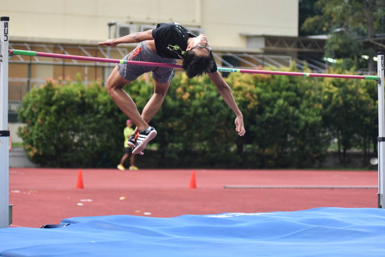Republic Polytechnic’s Ryan Teo in action during the Men's High Jump event during the 2018 IVP Track and Field competition. 
