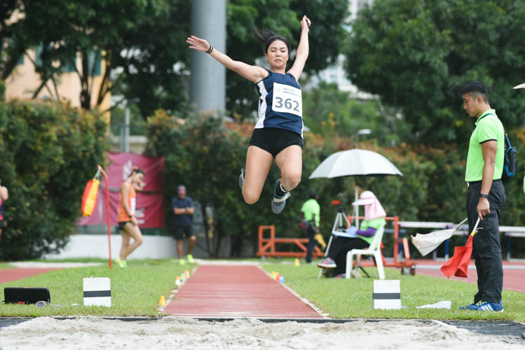 Valerie Cheong of Singapore Management University competing in the Women's long jump event during the 2018 IVP Track and Field competition.