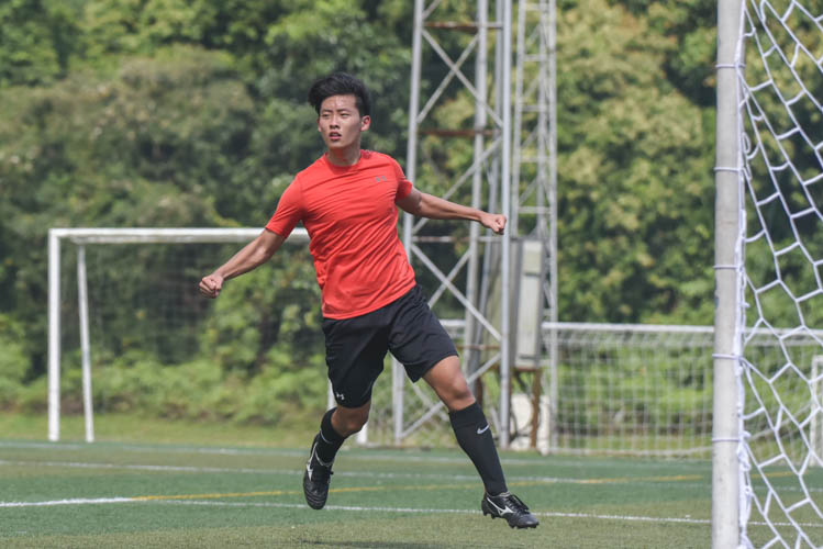 Raffles Institution's Edmund Zhang celebrating his goal against River Valley High School during a NYSI JC League football match. (Photo © Stefanus Ian/Red Sports)