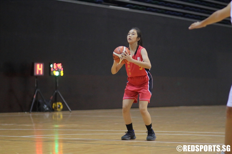 Charmaine Ong (JSS #5) at the free throw line against Ahmad Ibrahim. (Photo 10 © Dylan Chua/Red Sports)