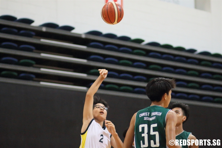 Rio Chong Han (GYS #2) shoots the ball against Christ Church. (Photo 7 © Dylan Chua/Red Sports)