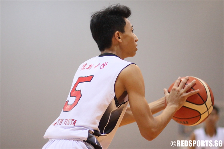 Sim Yi (NV #5) aims as he pulls up for three. He had 11 points in the victory. (Photo © Chan Hua Zheng/Red Sports)
