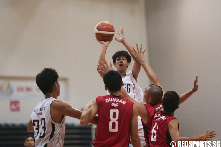 (#36) of Christ Church Secondary shoots against Dunman Secondary. (Photo © Lee Jian Wei/Red Sports)