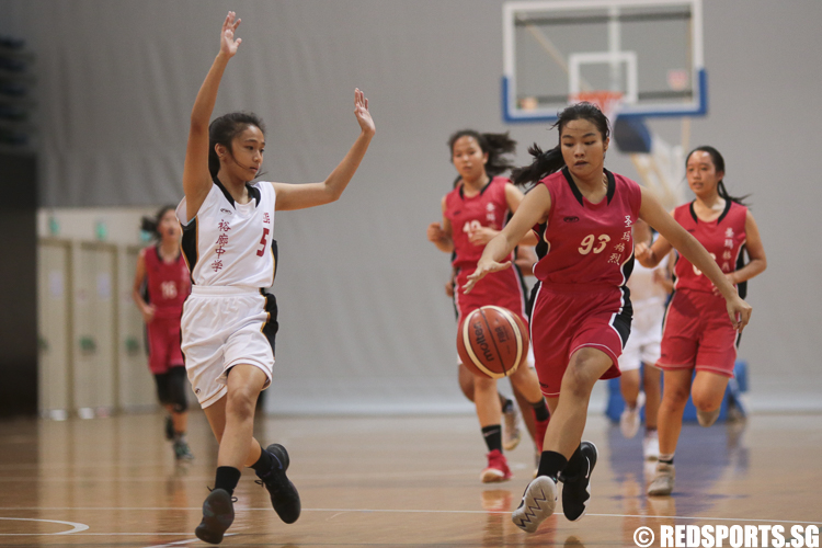Achelle Sim (#93) of St. Margaret's Secondary drives the ball against Jurong Secondary. (Photo © Lee Jian Wei/Red Sports)