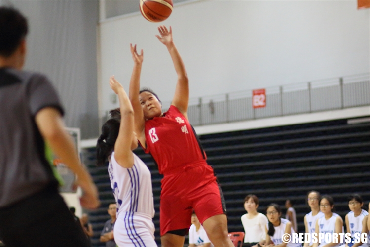Tang Theresa Santos (Dunman #13) rises for a lay-up in the paint. (Photo 13  © Dylan Chua/Red Sports)