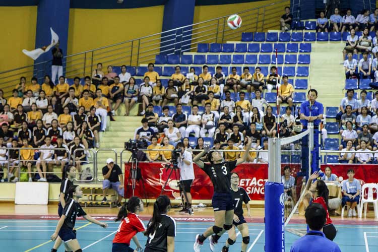 Annabelle Dipoditiro (DMN #3) spiking the ball during the match. (Photo by Red Sports reader Mervin Lau)