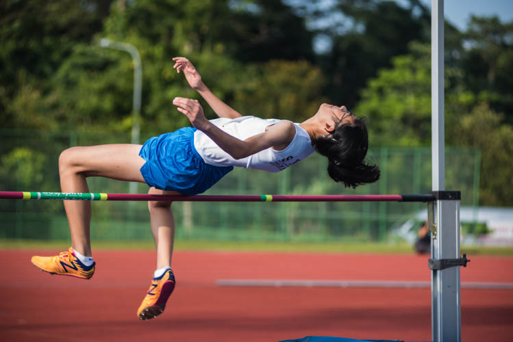 Lee Wan Yu (#41) of St. Nicholas Girls' School makes a leap at 1.40m at the B Division Girls High Jump event. (Photo  © Lee Yu En/Red Sports)