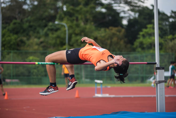 Sherlynn Yen Chin (#100) of Singapore Sports School finishes with a heigh of 1.43m at the B Division Girls High Jump event. (Photo  © Lee Yu En/Red Sports)