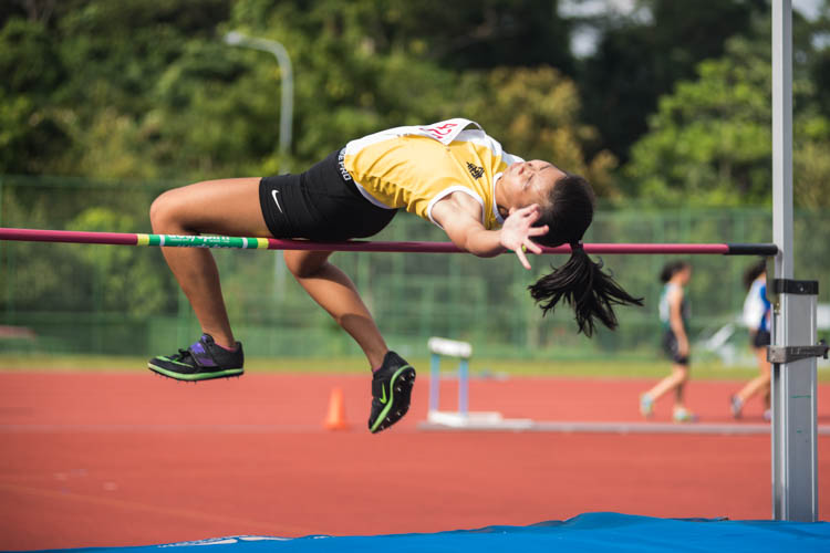 Charmaine Chua Yu En (#425) of Nanyng Girls' High School finished with a height of 1.48m at the B Division GIrls High Jump event. (Photo  © Lee Yu En/Red Sports)