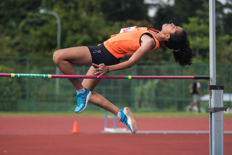 Yasmeen Marie Lutfi (#104) of Singapore Sports School placed 2nd with a height of 1.50m at the B Division Girls High Jump event. (Photo  © Lee Yu En/Red Sports)