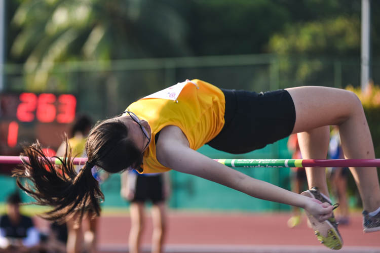 Lock Yi Qing (#263) of Crescent Girls' School makes a leap at 1.30m. at the B Division Girls High Jump event. (Photo  © Lee Yu En/Red Sports)