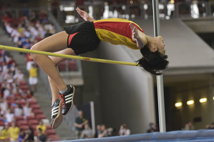 Tham Mei Shuen (#268) of Hwa Chong Institution, cleared 1.54m on her first attempt but had an earlier failed attempt at lower height, which resulted in her winning fourth. (Photo © Stefanus Ian/Red Sports)