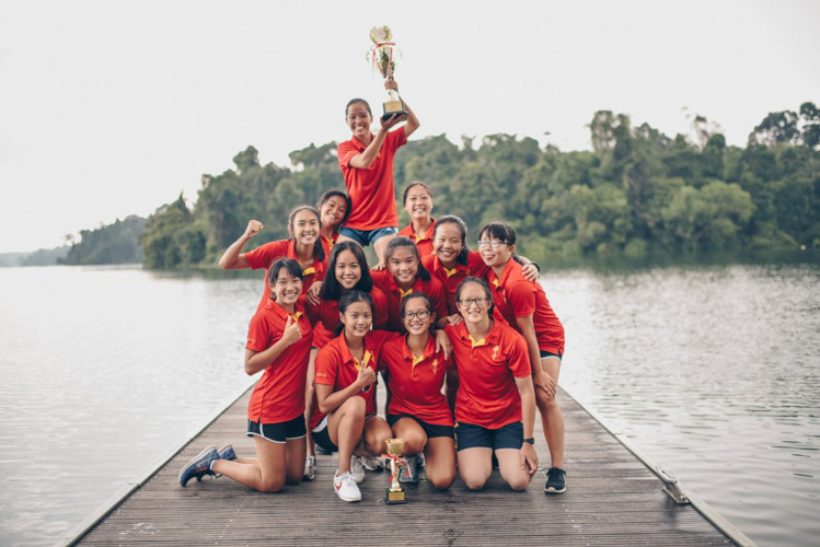 The Hwa Chong Institution team celebrating their overall win in the A Division Girls' division. (Photo by Red Sports reader Andrew Lee)
