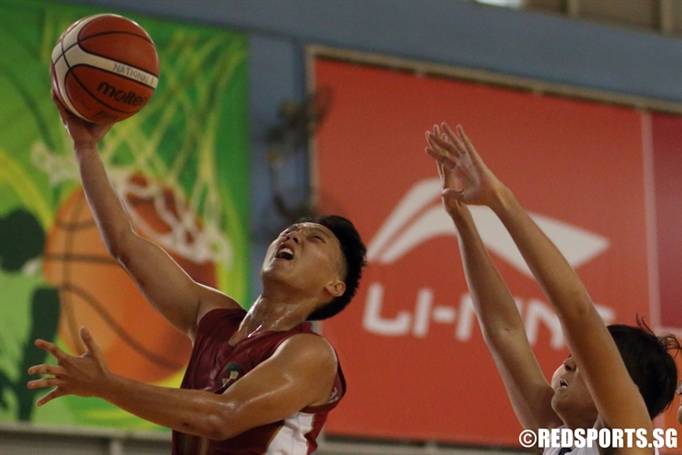 Wei Xuan (SRJC #11) soars for a lay-up on the break on his way to a 15-point outing. (Photo 3 © Dylan Chua/Red Sports)