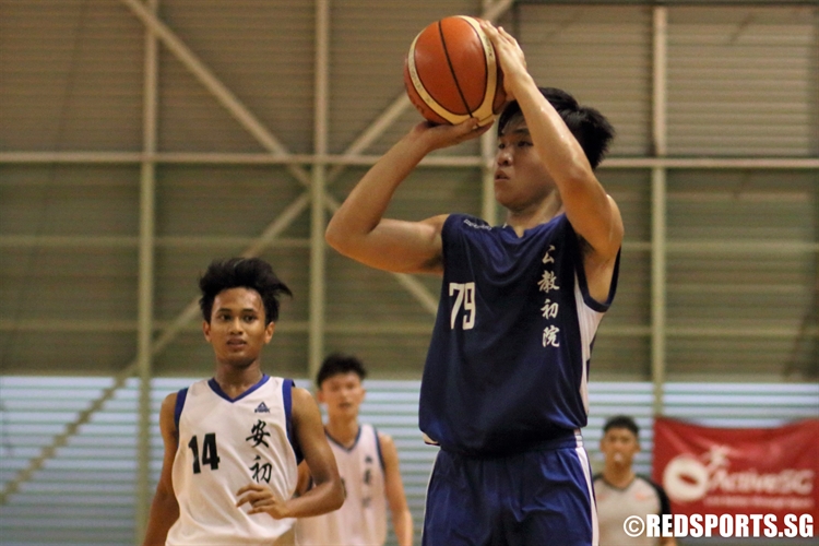  Avner Tan (CJC #79) pulls up for a shot from beyond the arc in transition. (Photo 12 © Dylan Chua/Red Sports)