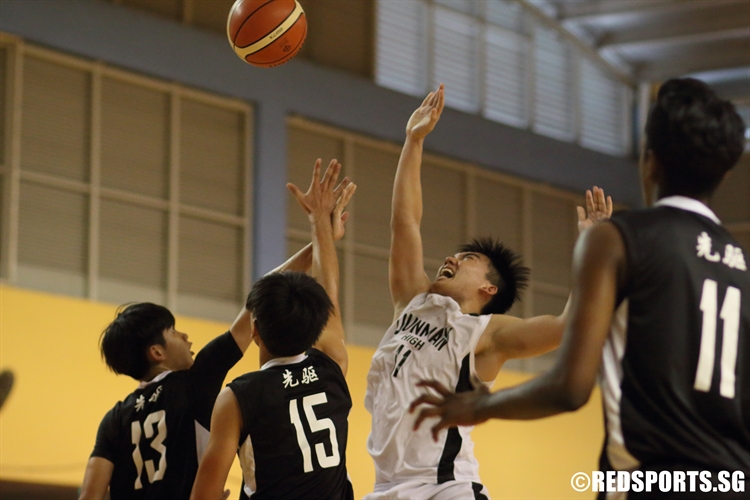 Gregory Teo (DHS #11) draws a foul as he pulls up for a jumper in the paint. (Photo 5 © Dylan Chua/Red Sports)