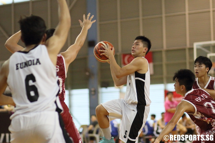 Fraser Chua (EJC #5) goes up for a running shot over the defense. (Photo  © Chan Hua Zheng/Red Sports)