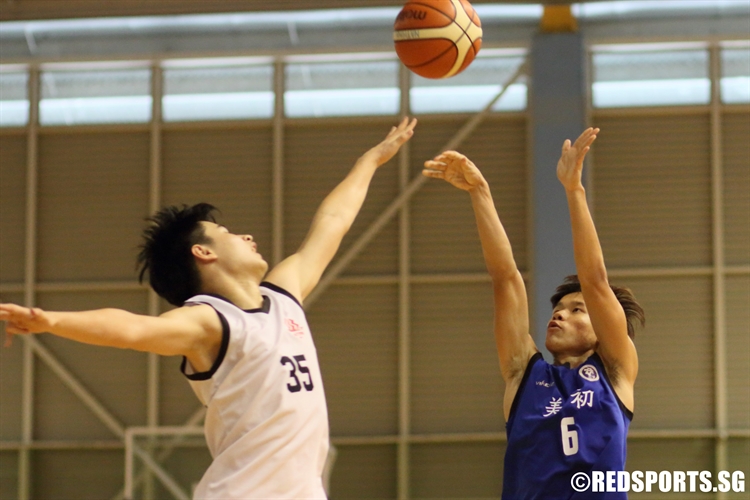Tiong Chuan Yao (MJC #6) elevates for a shot from beyond the arc. (Photo 14 © Dylan Chua/Red Sports)