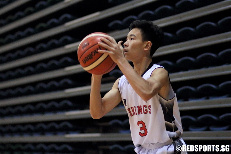 Chan Qi Feng (NV #3) takes aim for a corner trey on his way to a game-high 16 points. (Photo 1  © Dylan Chua/Red Sports)
