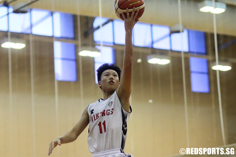 Justen Chiam (NV #11) elevates for a finger roll lay-up in transition. (Photo 1 © Dylan Chua/Red Sports)
