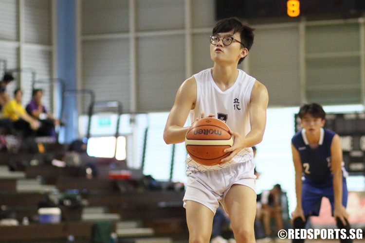 Leonard Sim (RVHS #7) aims on a free-throw attempt. (Photo  © Chan Hua Zheng/Red Sports)