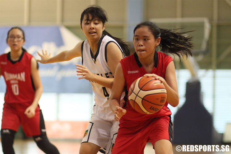 (DHS #7) beats her defender on a drive to the basket. (Photo 3 © Dylan Chua/Red Sports)