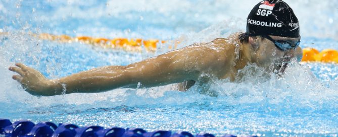 Joseph Schooling representing the Singapore Chinese Swimming Club clocked a time of 52.43 seconds to clinch gold in the Men's 100m Butterfly Finals. (Photo © Lee Jian Wei/Red Sports)