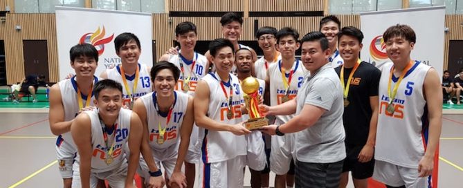 Team NUS posing with the NYSI Basketball League trophy after their win against NTU. (Photo 1 from reader)