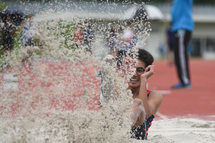 Muhammad Putera of Nanyang Polytechnic competing in the Men's Triple Jump Open event. (Photo © Stefanus Ian/Red Sports)