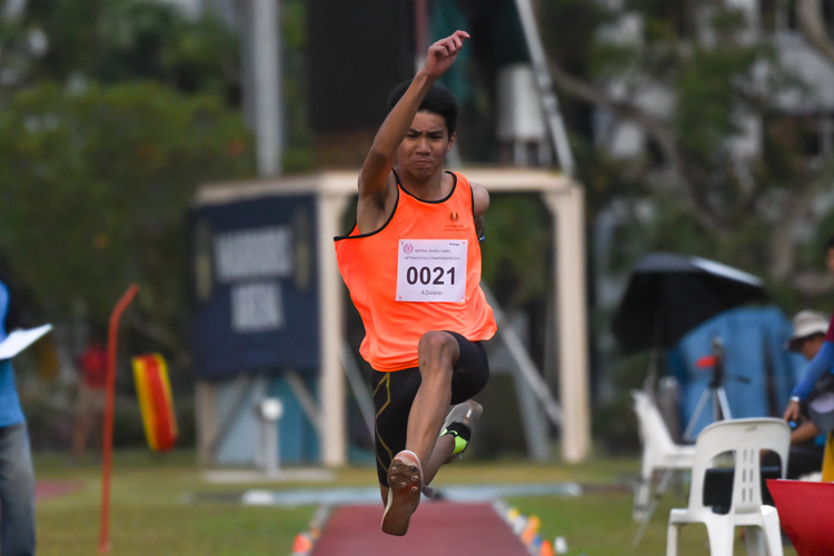 Andrew George Medina of Singapore Sports School rewrote the A Division boys' triple jump record with a 14.58m leap on his second attempt. (Photo 2 © Iman Hashim/Red Sports)