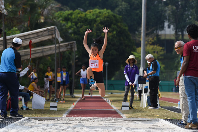 Chloe Tan of Singapore Sports School came in ninth with 9.75m in the B Division girls' triple jump. (Photo 1 © Iman Hashim/Red Sports)