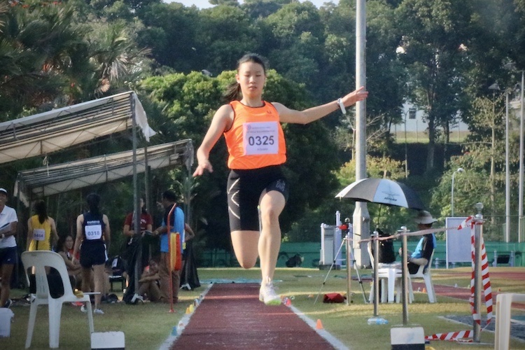 Rachel Cheong of  Singapore Sports School (SSP) in action. Rachel was placed in third position with an overall distance of 5.11m.