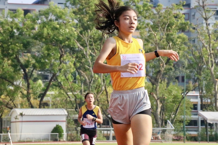 Tan Kylie of Cedar Girls’ Secondary clocked a timing of 11:47 seconds during the B division 1500m girls race.