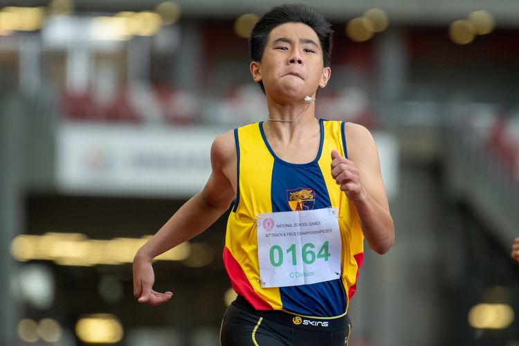 Xavier Tan (#164) of ACS(I) won the C DIvision Boys' 100m final with a time of 00:11.71.