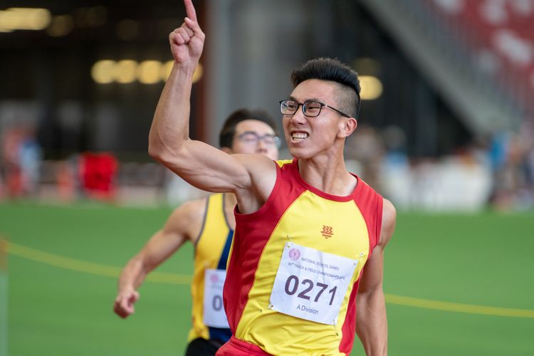 Tedd Toh (#271) of HCI won the A Division Boys' 100m final with a time of 00:11.15.