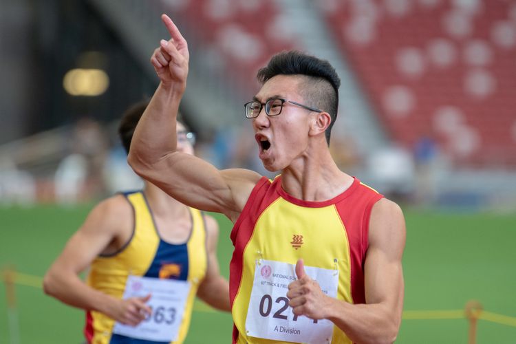 Tedd Toh (#271) of HCI won the A Division Boys' 100m final with a time of 00:11.15.