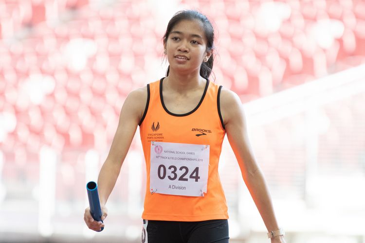 One of Singapore Sports School's relay runners for the A Division Girls 4x100m final.