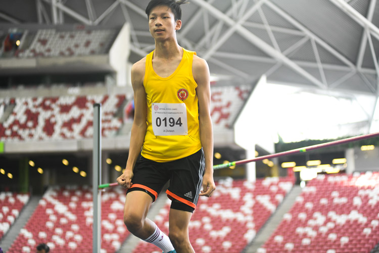 Keith Chua of VJC celebrating after one of his jumps. He came in sixth in the A Division Boys’ High Jump event with a final height of 1.78 metres. (Photo 1 © Stefanus Ian/Red Sports)