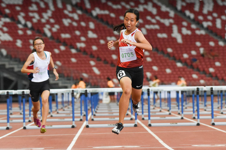 Hayley Lim (#705) of NJC finished second in the C Division girls' 80m hurdles final with a time of 13.11s. (Photo X © Iman Hashim/Red Sports)