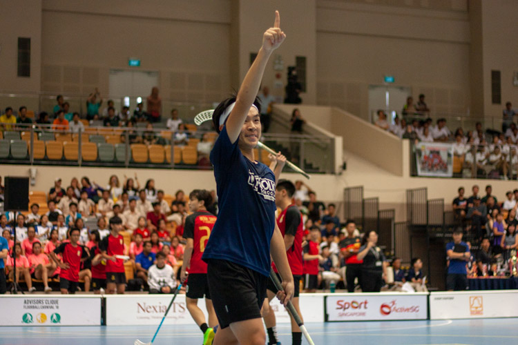 Choo Keat Keong (CHS #39) points to the crowd as he celebrates his goal. (Photo 3 © REDintern Jordan Lim)