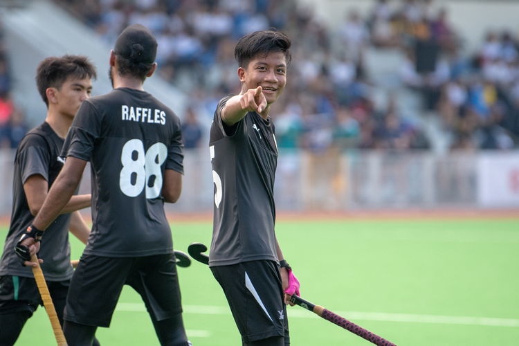 Haikel Yasin (#66) of RI poses after scoring Raffles' 4th goal of the match.