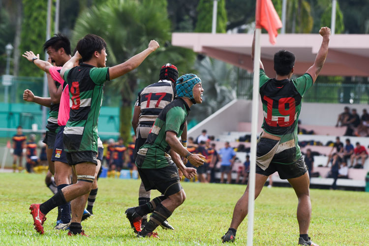 Raffles Institution (RI) survived a late gutsy fightback from St. Andrew’s Junior College (SAJC) to edge past their traditional rivals 17-15 and book their place in the final of the National A Division Rugby Championship. (Photo 1 © Iman Hashim/Red Sports)
