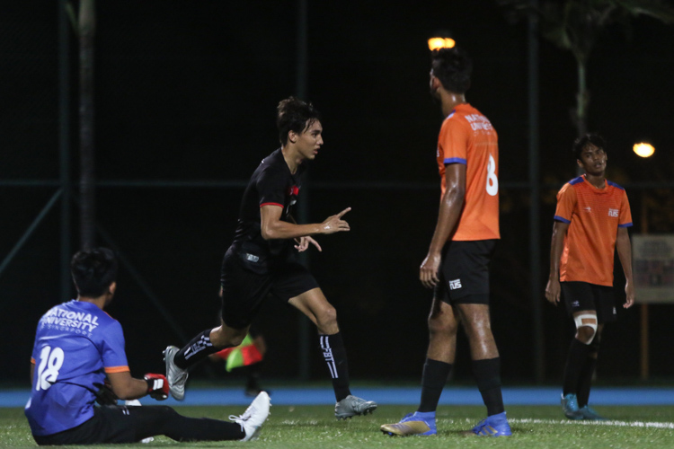 Mahler Jacob William (TP #17) wheels away in celebration after scoring the opening goal of the match. TP edge out NUS 2-1 to claim IVP Football championship. (Photo 4 © Clara Lau/Red Sports)