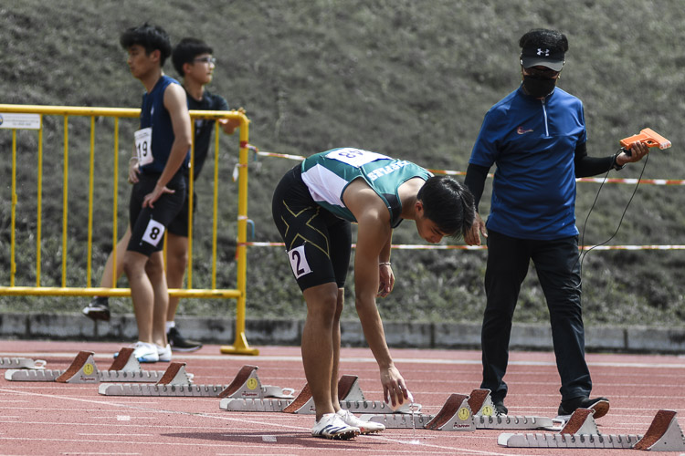 Zachary Tan (#248) recorded a 11.26s personal best to place fourth in the A Div boys' 100m final. The Raffles Institution athlete had suffered tears to his ACL and medial meniscus at the start of last year. (Photo 4 © Iman Hashim/Red Sports)