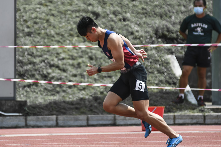 Kieren Lee (#284) of Tampines Meridian Junior College claimed the A Div boys' 100m bronze with a time of 11.20s. (Photo 1 © Iman Hashim/Red Sports)